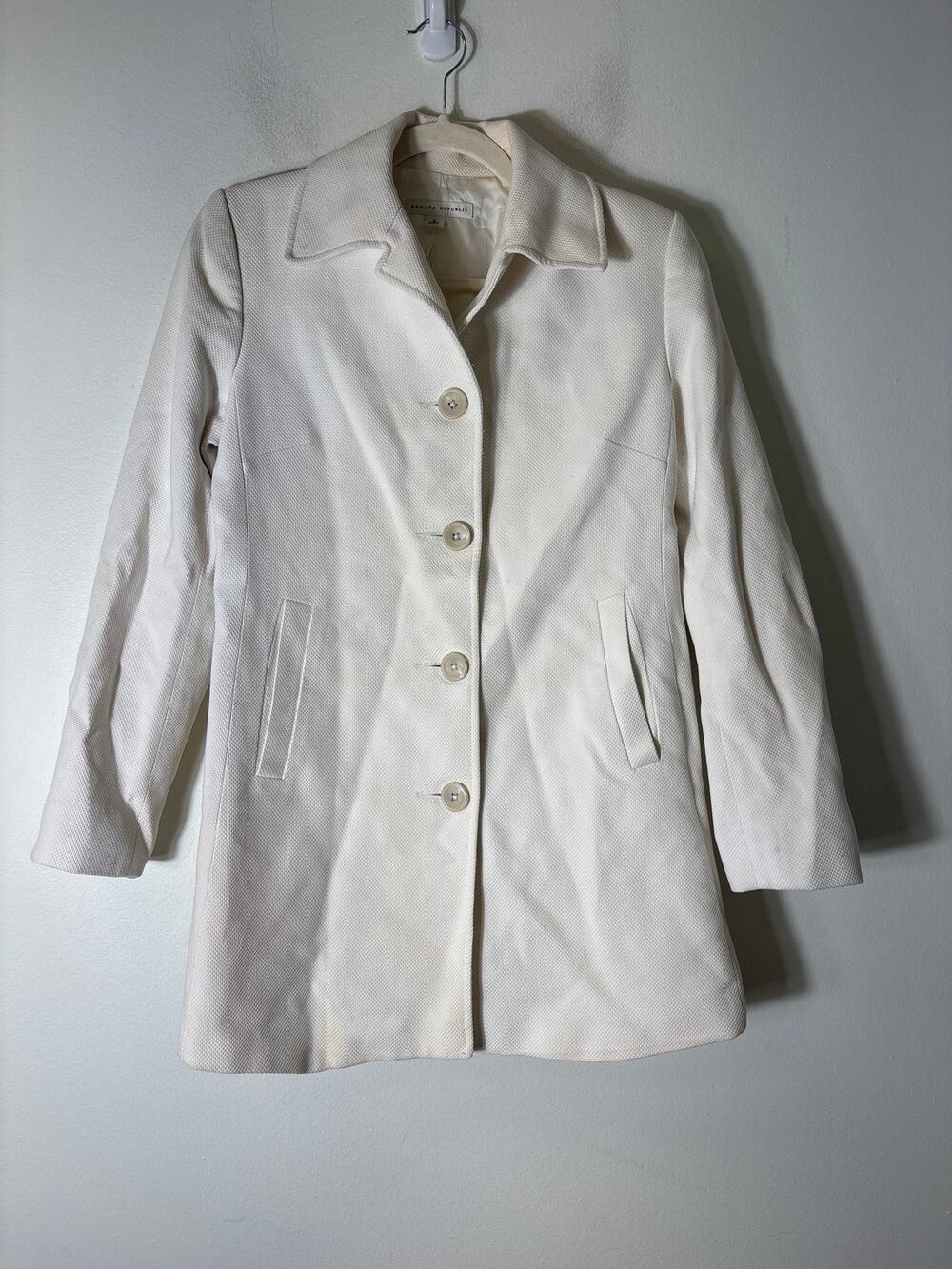 Banana Republic Off White Long Sleeve Car Coat Sz S